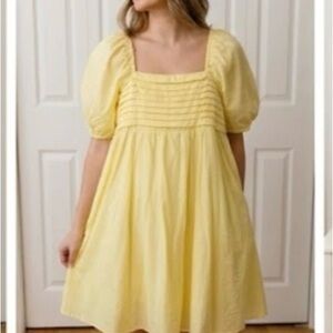 Sweet Wanderer Yellow Pleated Puff Sleeve Maternity Knee Length Dress XL